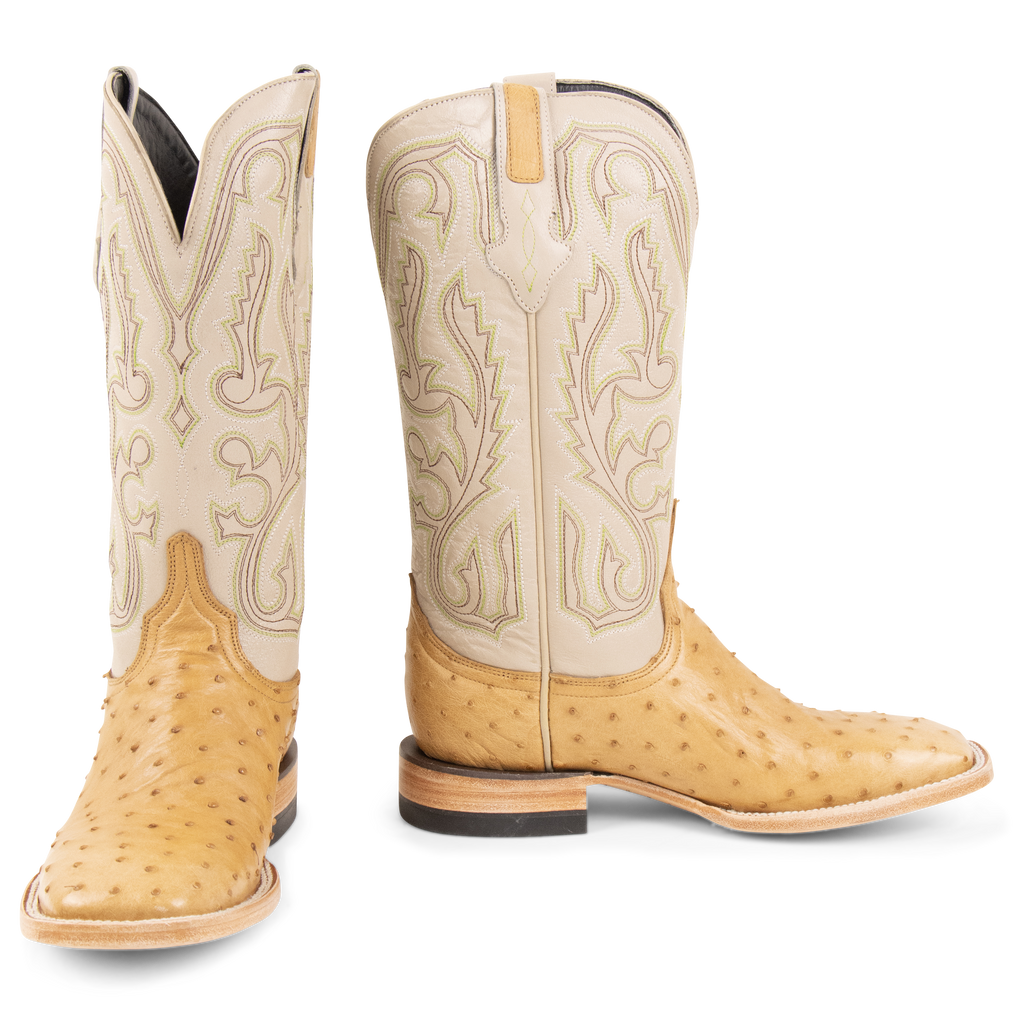 Full Quill Ostrich Saddle Tan - Square Toe