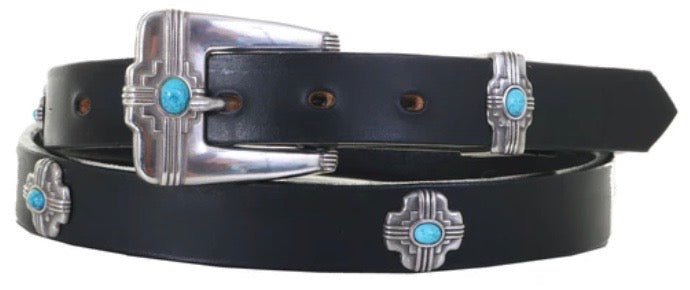 B1099 - Black Harness Leather Concho Belt