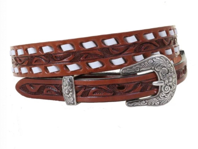 B1122 - Chestnut Tooled Narrow Belt