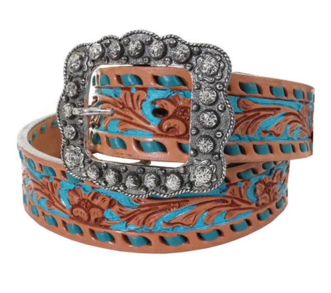 B084 - Floral Tooled Dyed Background Belt
