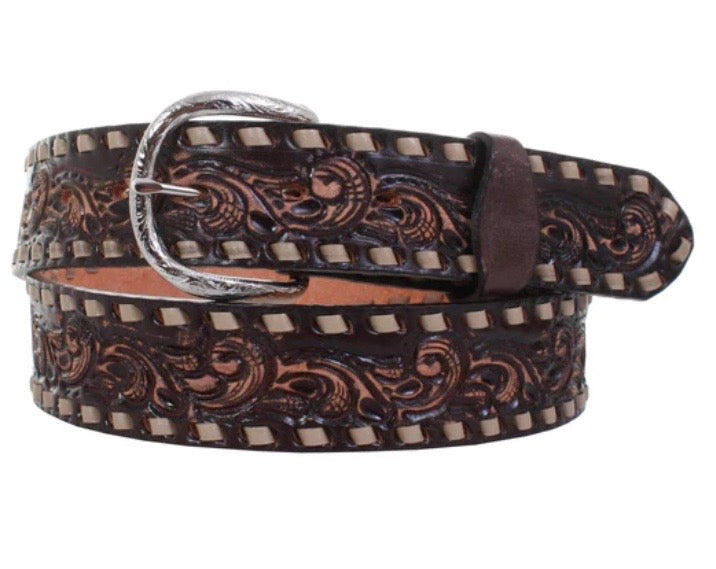 B879 - Brown Vintage Whirlwind Tooled Belt