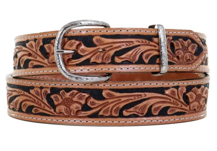 B1028A - Natural Floral Tooled Belt