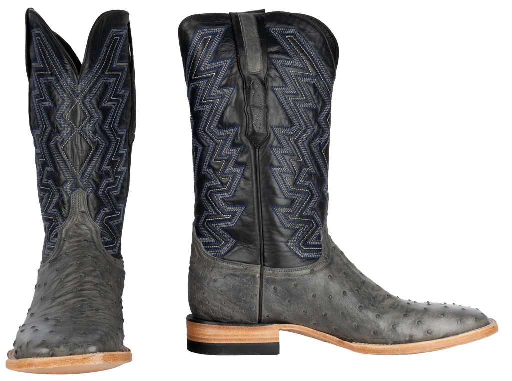Full Quill Ostrich Grey - Square Toe