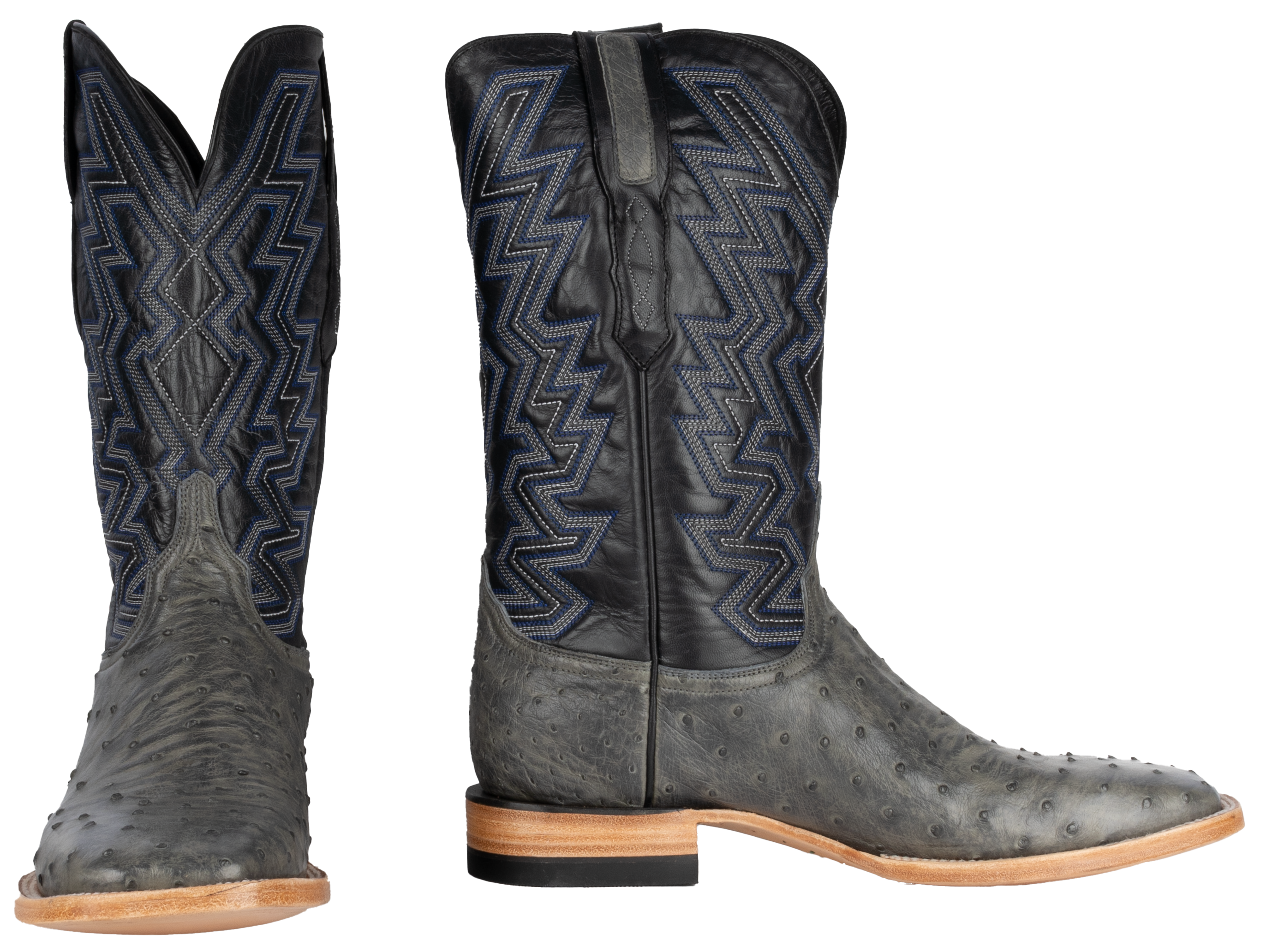 Full Quill Ostrich Grey - Square Toe