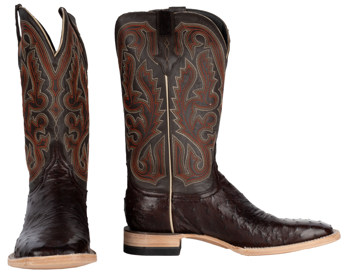 Full Quill Ostrich Nicotine - Square Toe