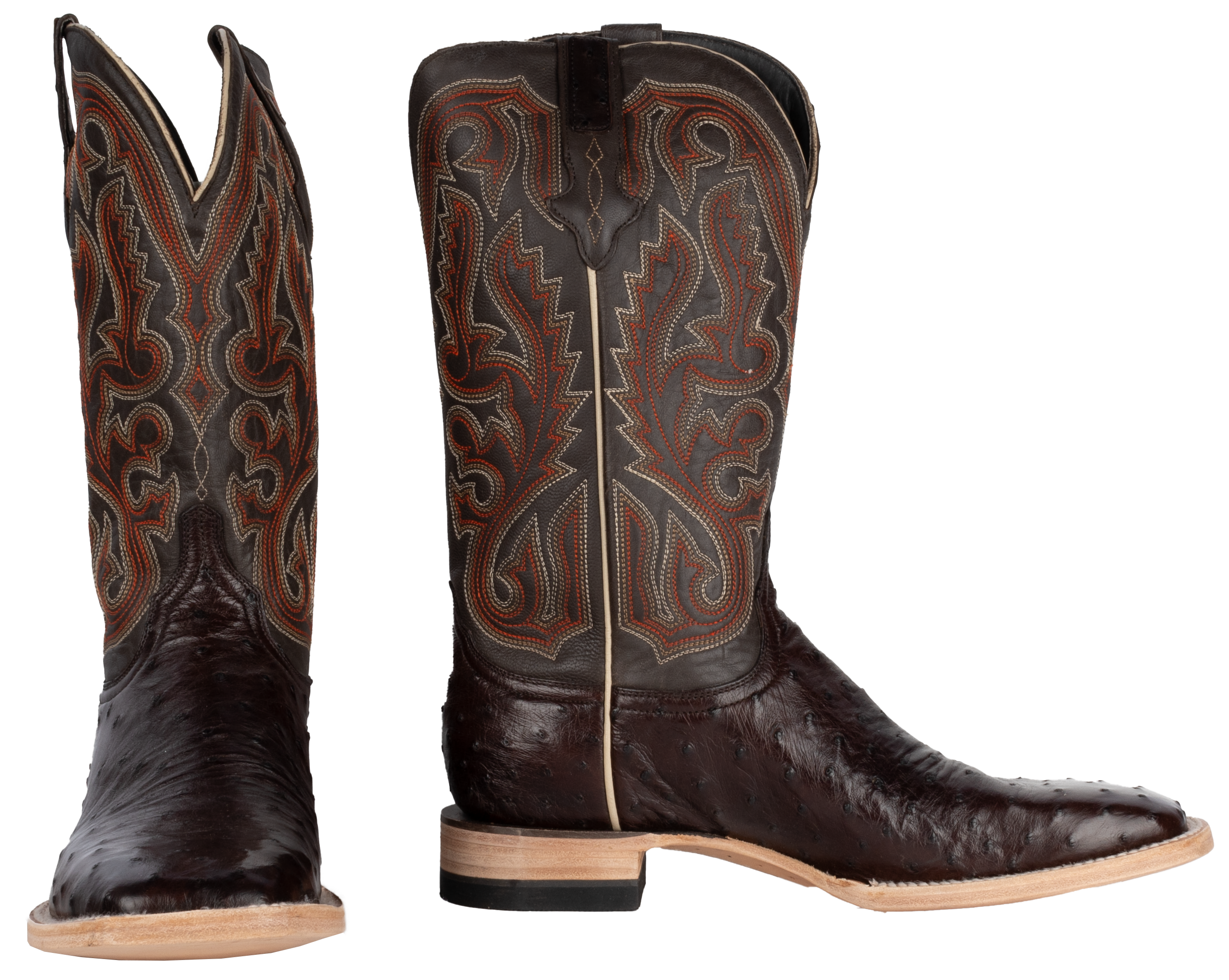 Full Quill Ostrich Nicotine - Square Toe