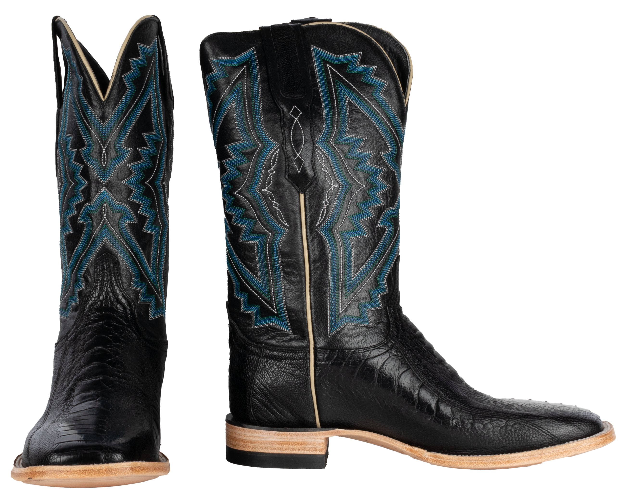 Ostrich Leg Black - Square Toe