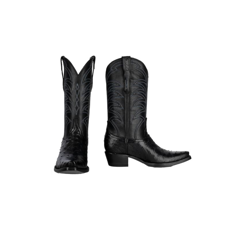 Resistol Boots Black Gold Full Quill Ostrich - Pointed Toe