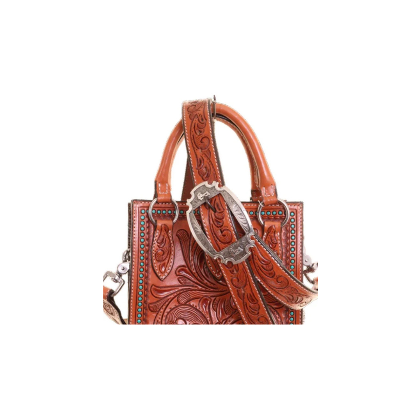 Double J Saddlery - Chestnut Tooled Small Square Tote
