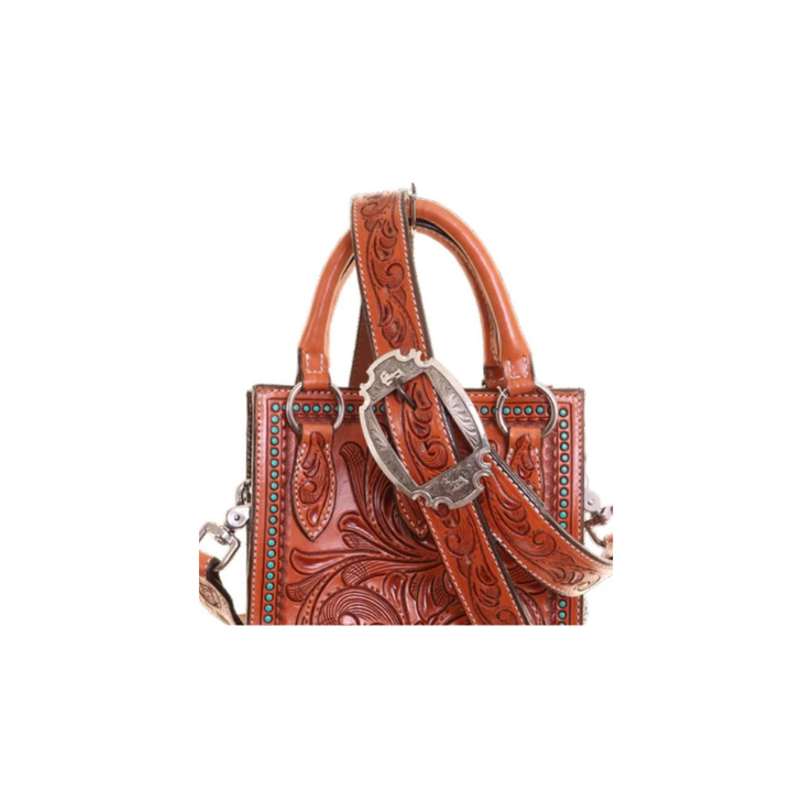 Double J Saddlery - Chestnut Tooled Small Square Tote