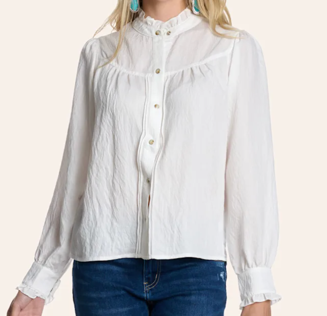 Ruffle Neck Snap Button Shirt