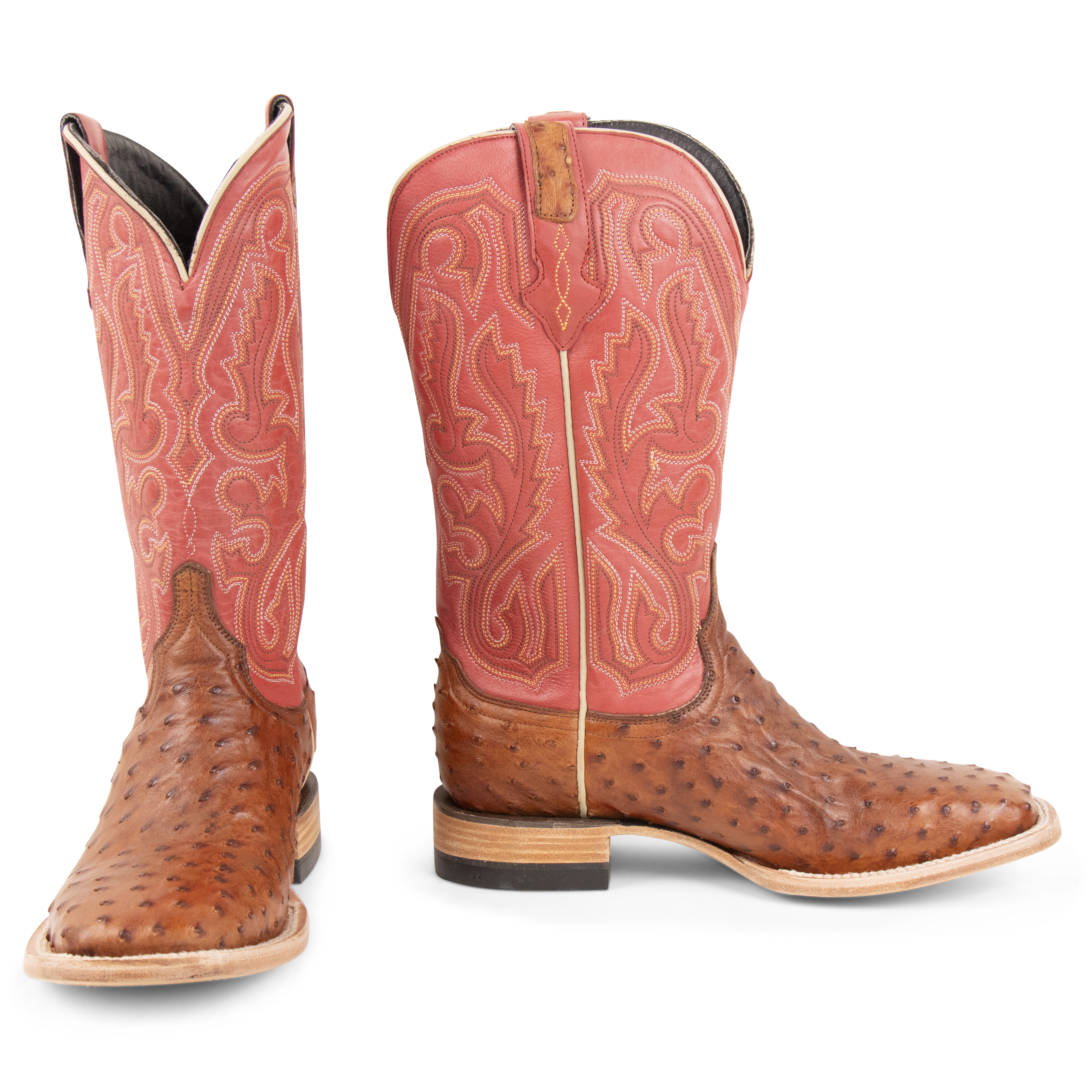 Full Quill Ostrich Cognac - Square Toe