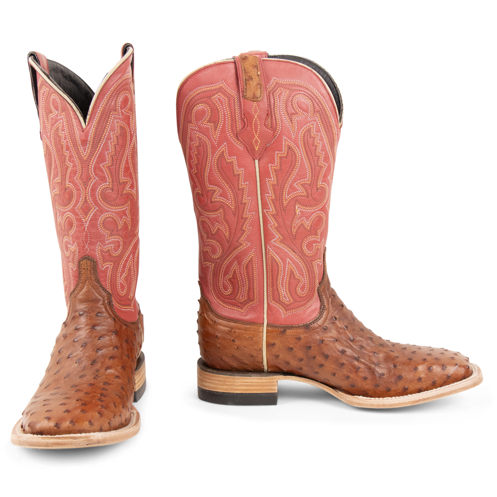 Full Quill Ostrich Cognac - Square Toe