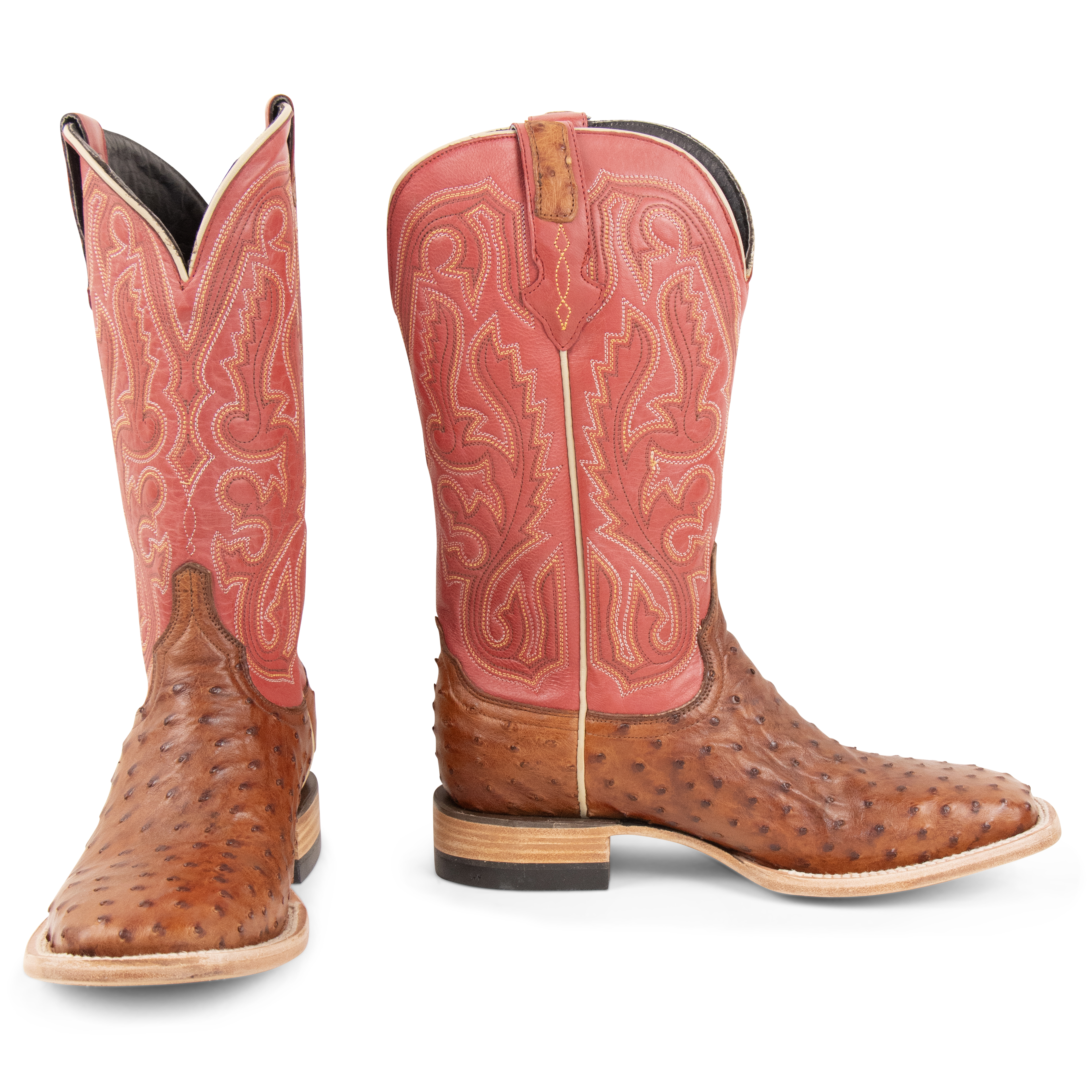 Full Quill Ostrich Cognac - Square Toe