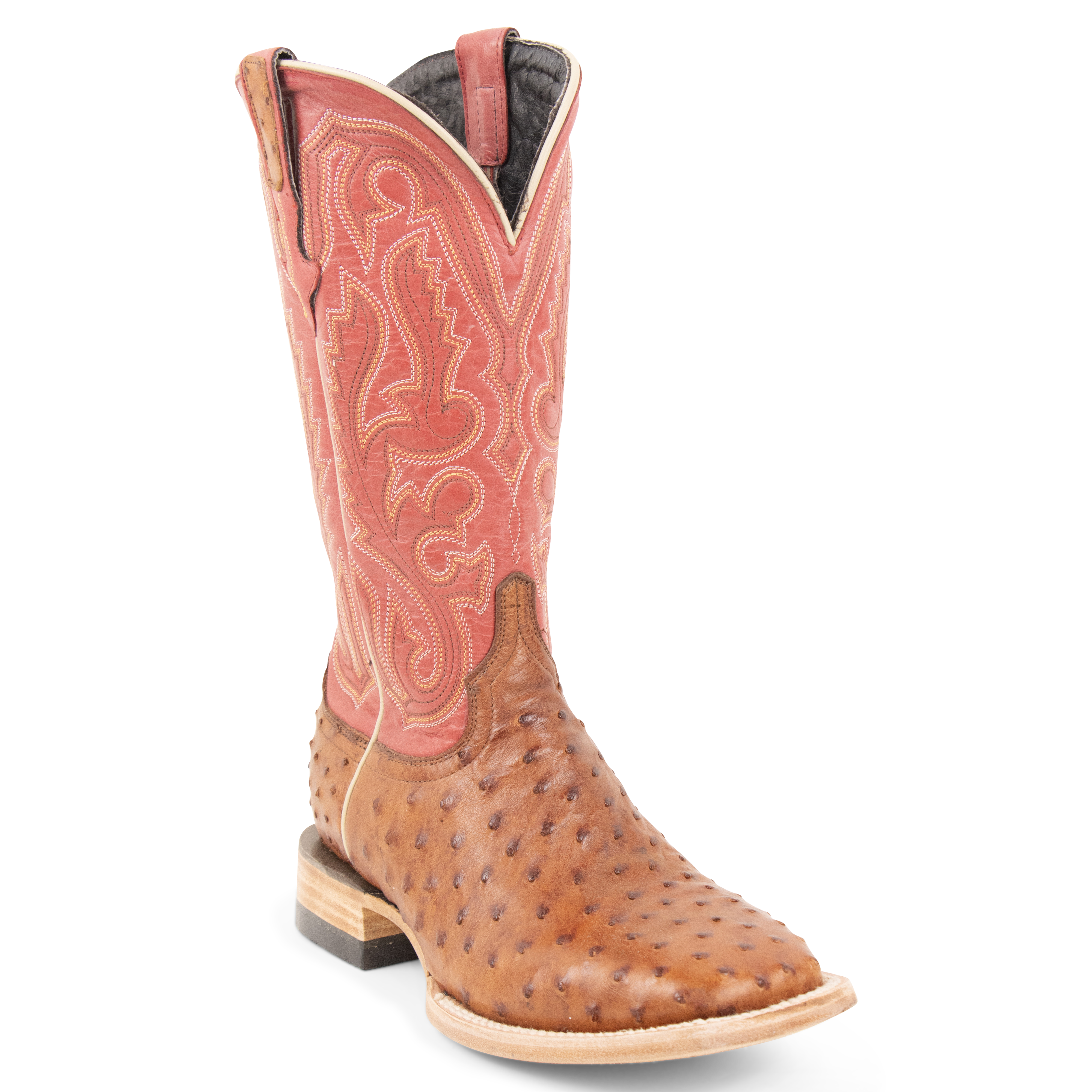 Full Quill Ostrich Cognac - Square Toe