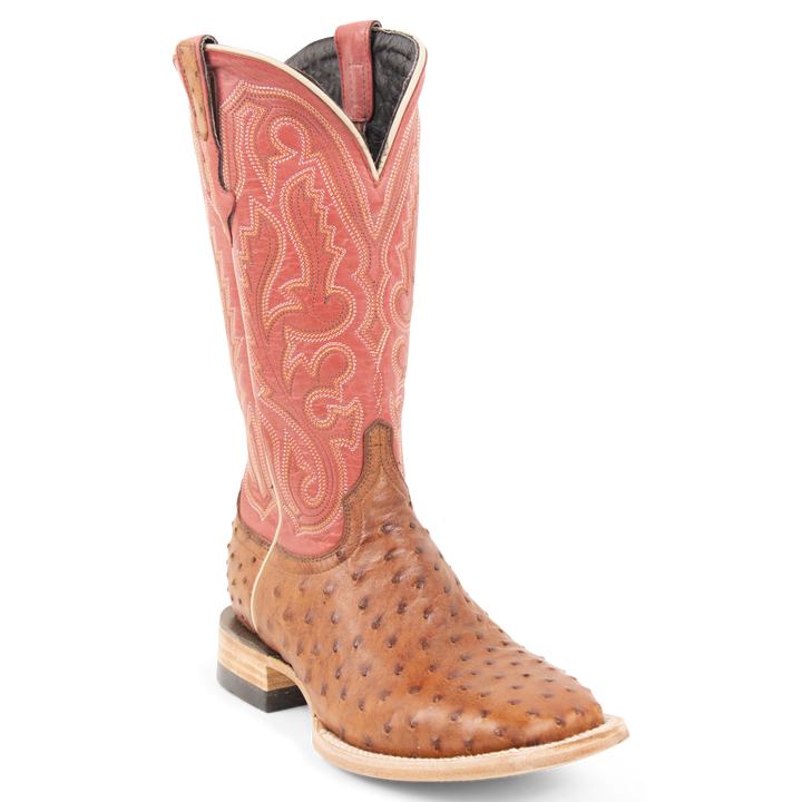Full Quill Ostrich Cognac - Square Toe