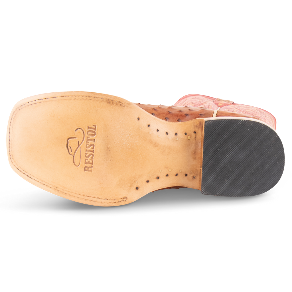 Full Quill Ostrich Cognac - Square Toe