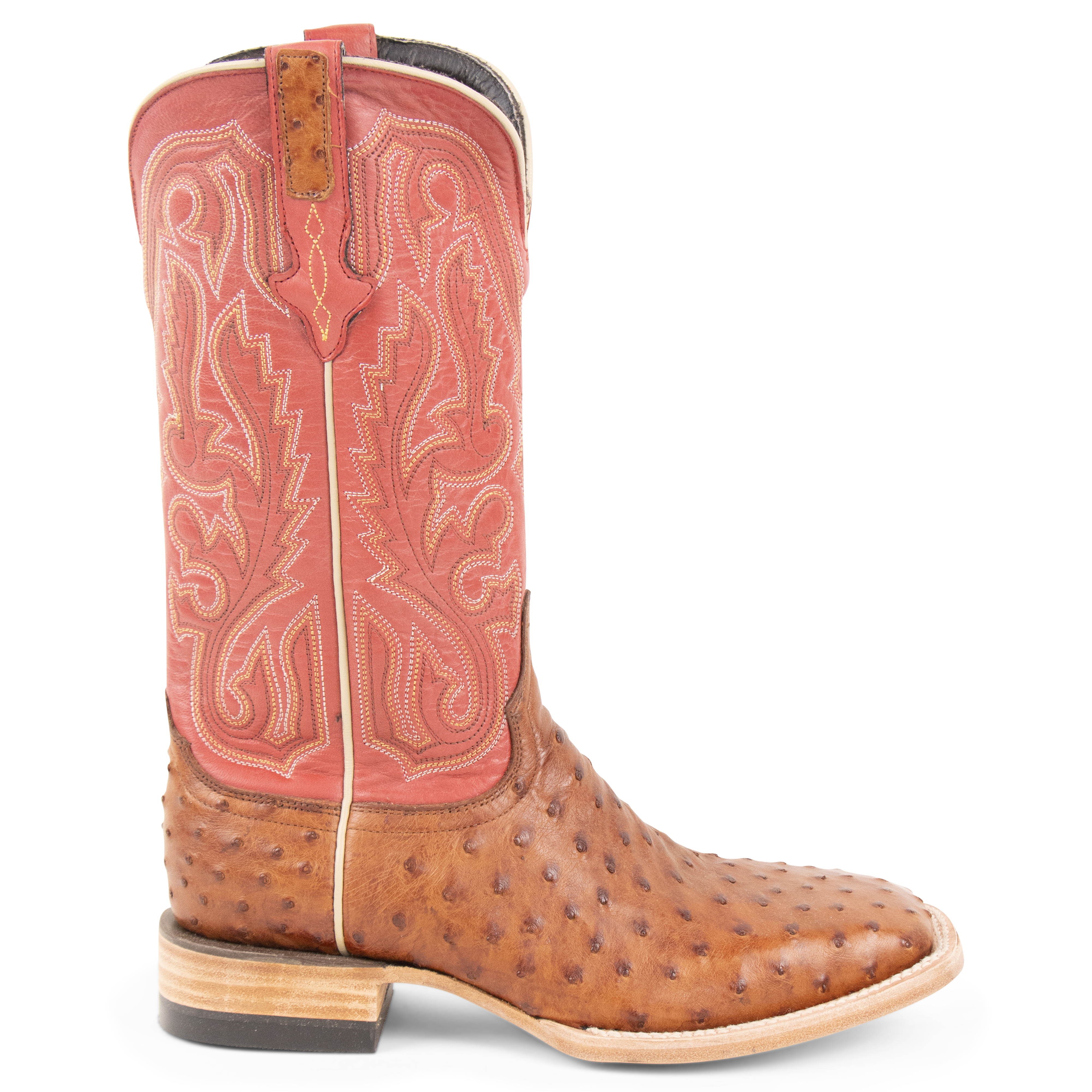 Full Quill Ostrich Cognac - Square Toe