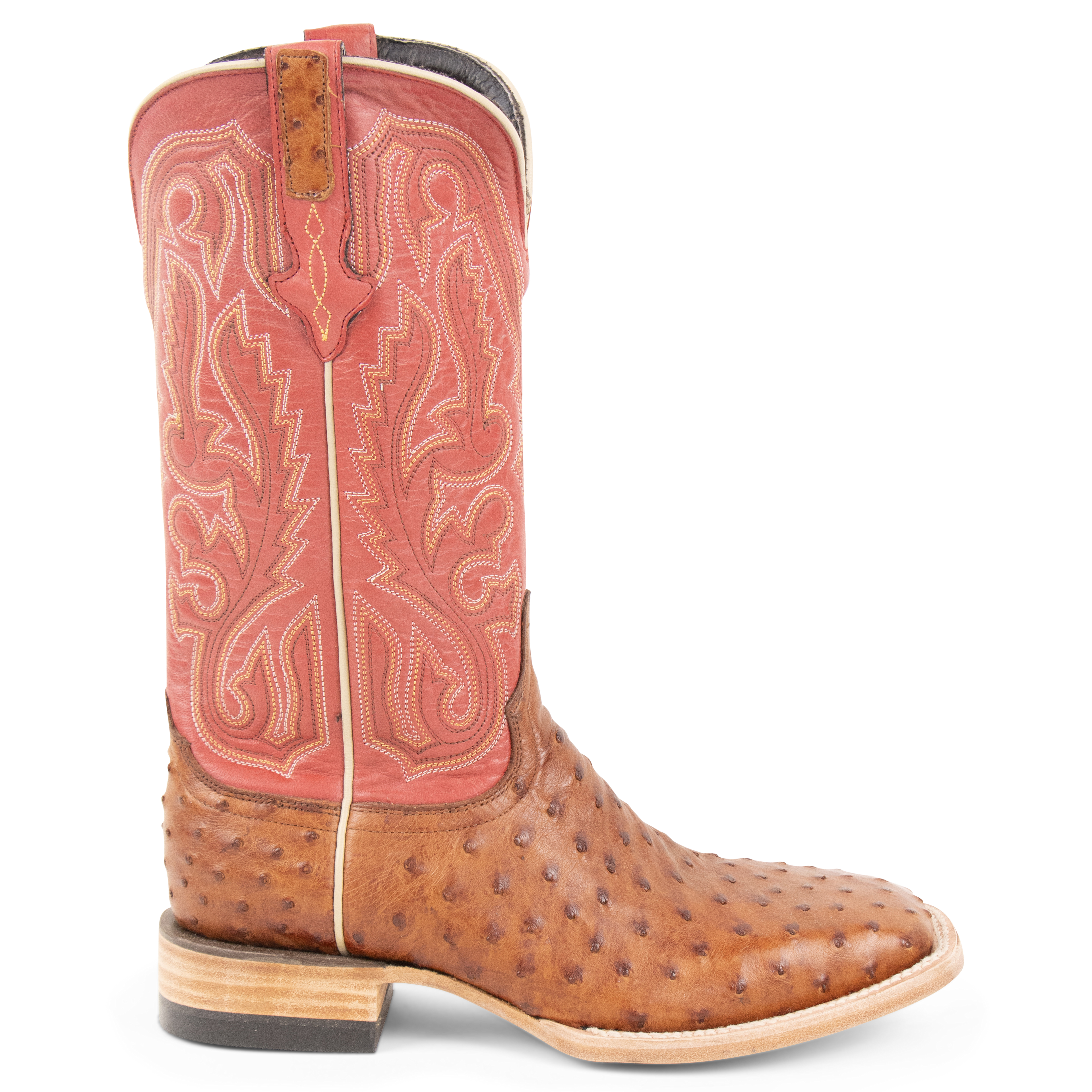 Full Quill Ostrich Cognac - Square Toe