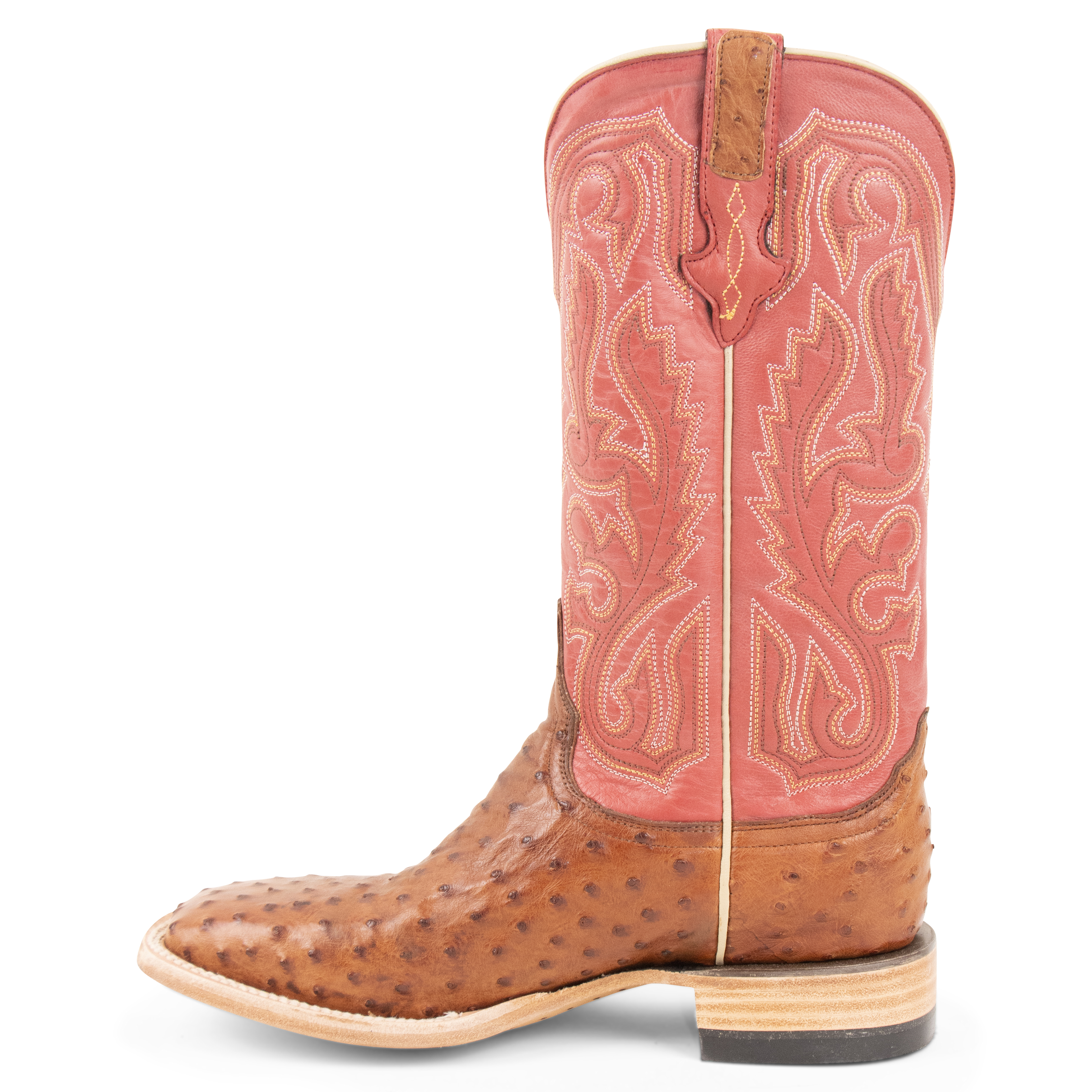 Full Quill Ostrich Cognac - Square Toe
