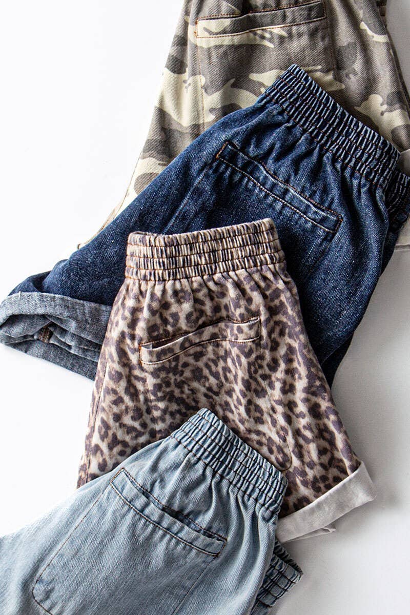 Rolled Cuff Shorts: LT DENIM