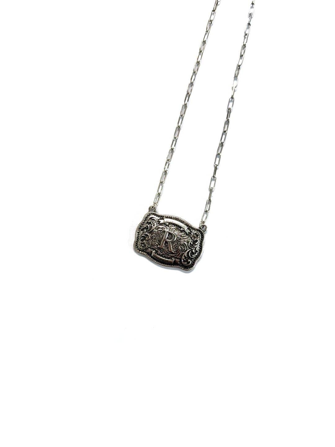 Western Belt Buckle Initial Necklace: W