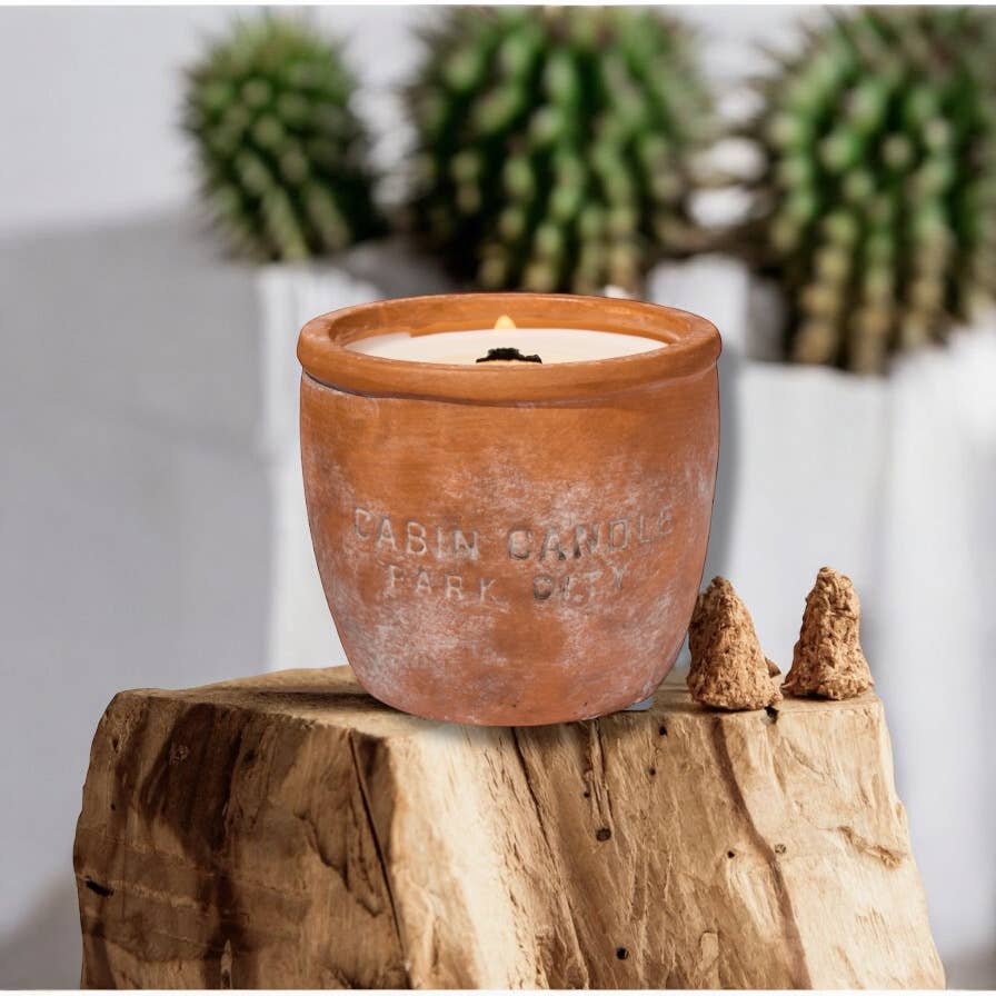 12 oz Plant Pot Scented Candle, Terra cotta pot, Seed Label: Flourish