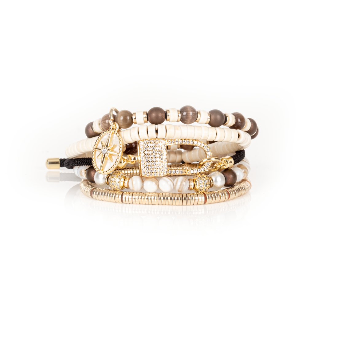 Ivory Compass Pearl Stack Bracelet: Medium 19 cm