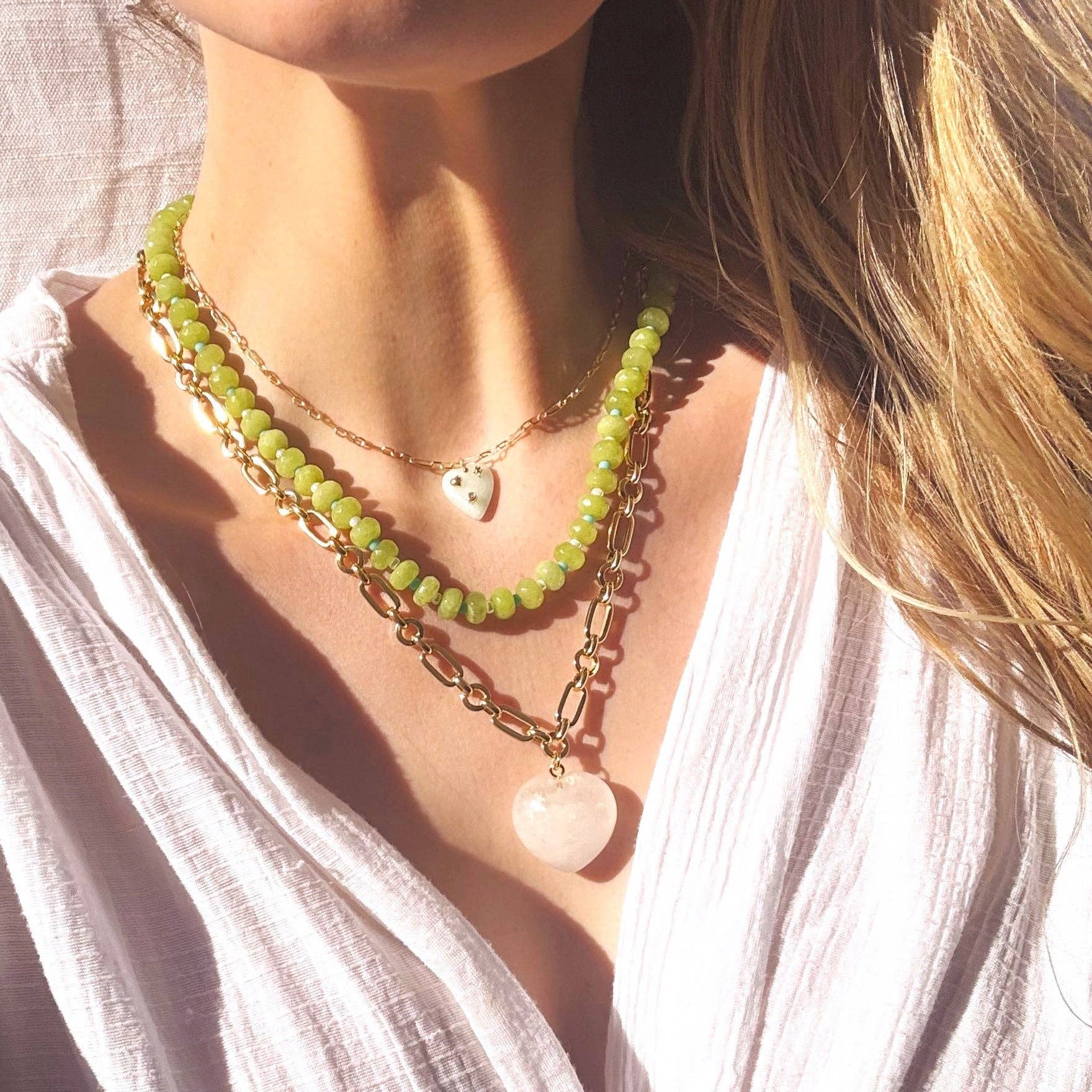 Islands Stone Candy Beaded Necklace, Trendy Colorful Beads: Lime