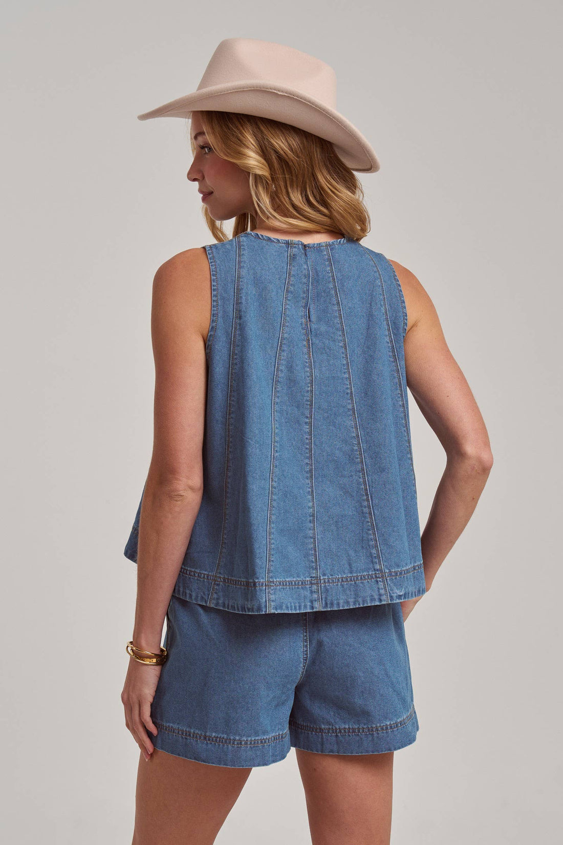 Sleeveless Denim Top and Matching Shorts Set