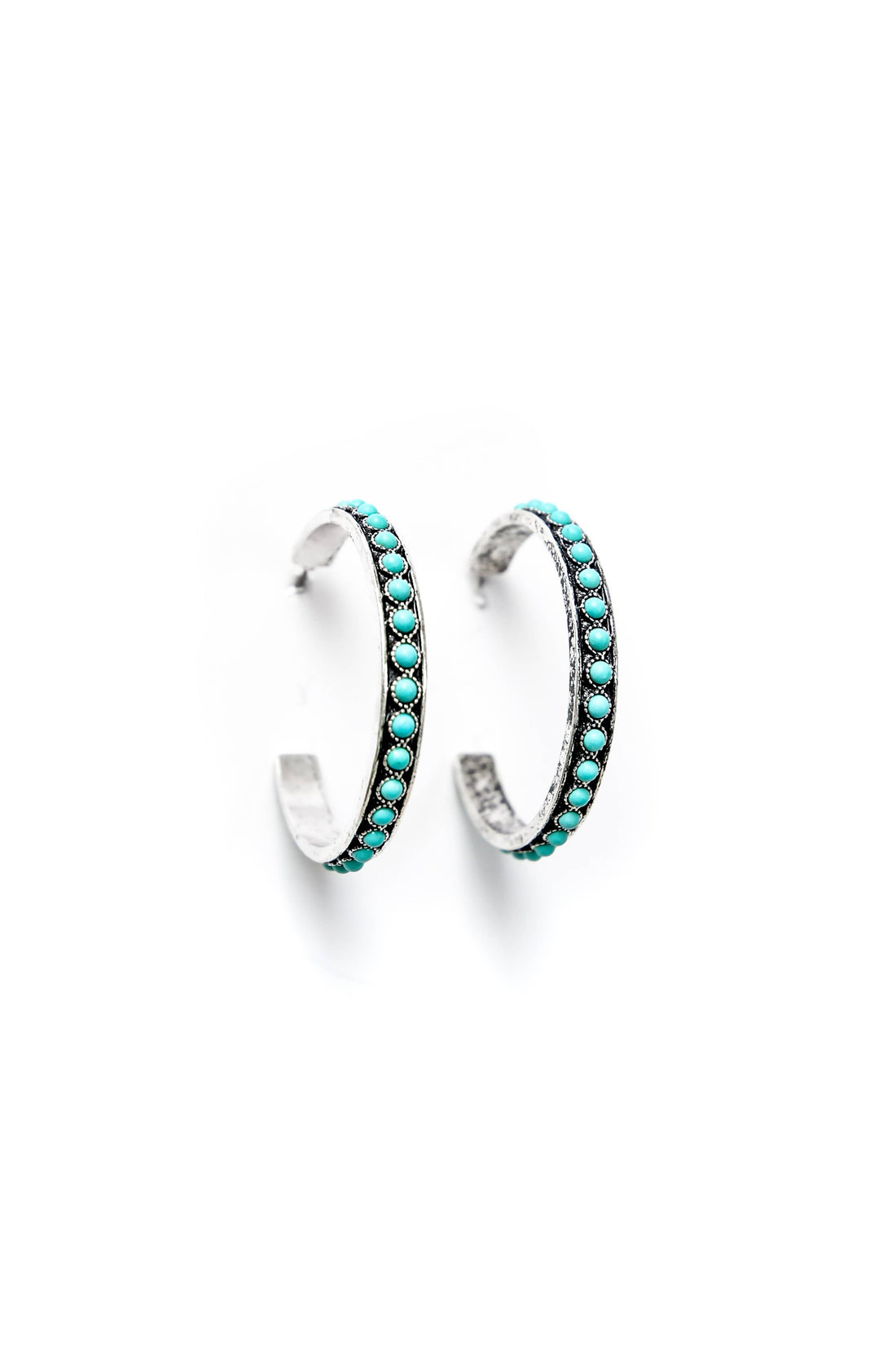 Burnished Silver and Turquoise Hoop Earring