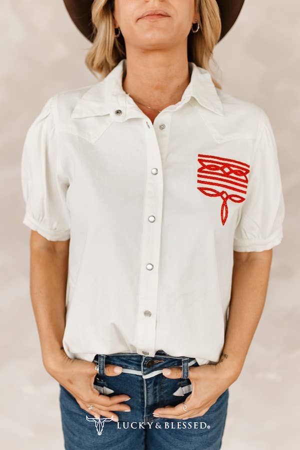 Lucky and Blessed Yee Haw Short Sleeve Snap