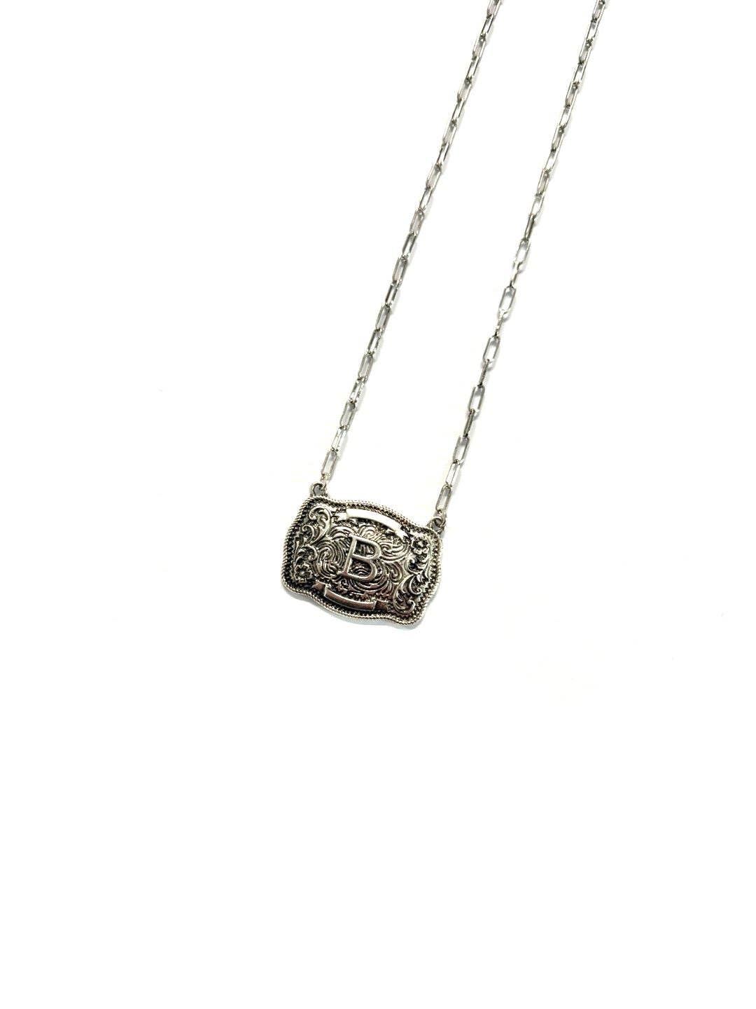 Western Belt Buckle Initial Necklace: S