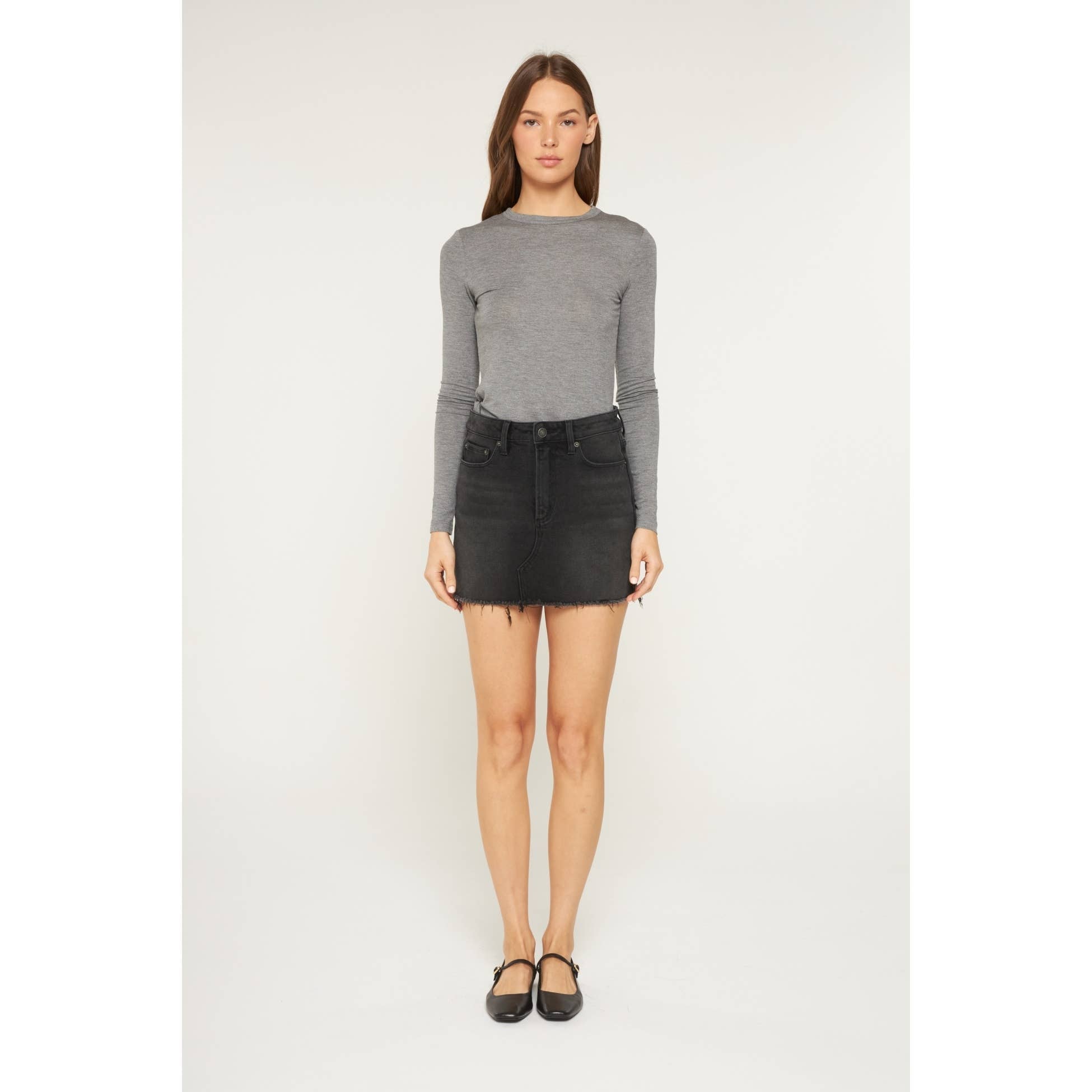 High Rise Raw Hem Mini Skirt: Inkstone
