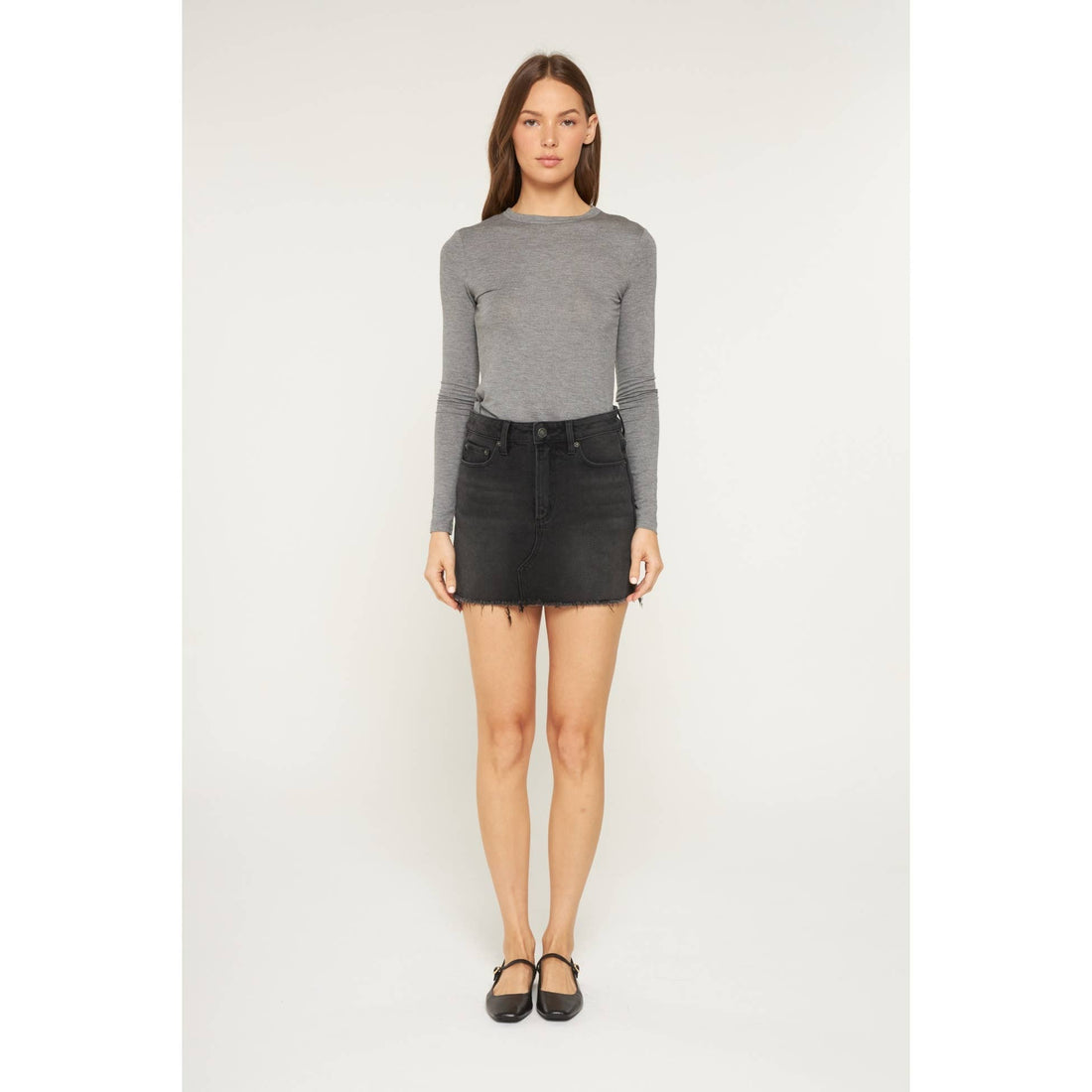 High Rise Raw Hem Mini Skirt: Inkstone