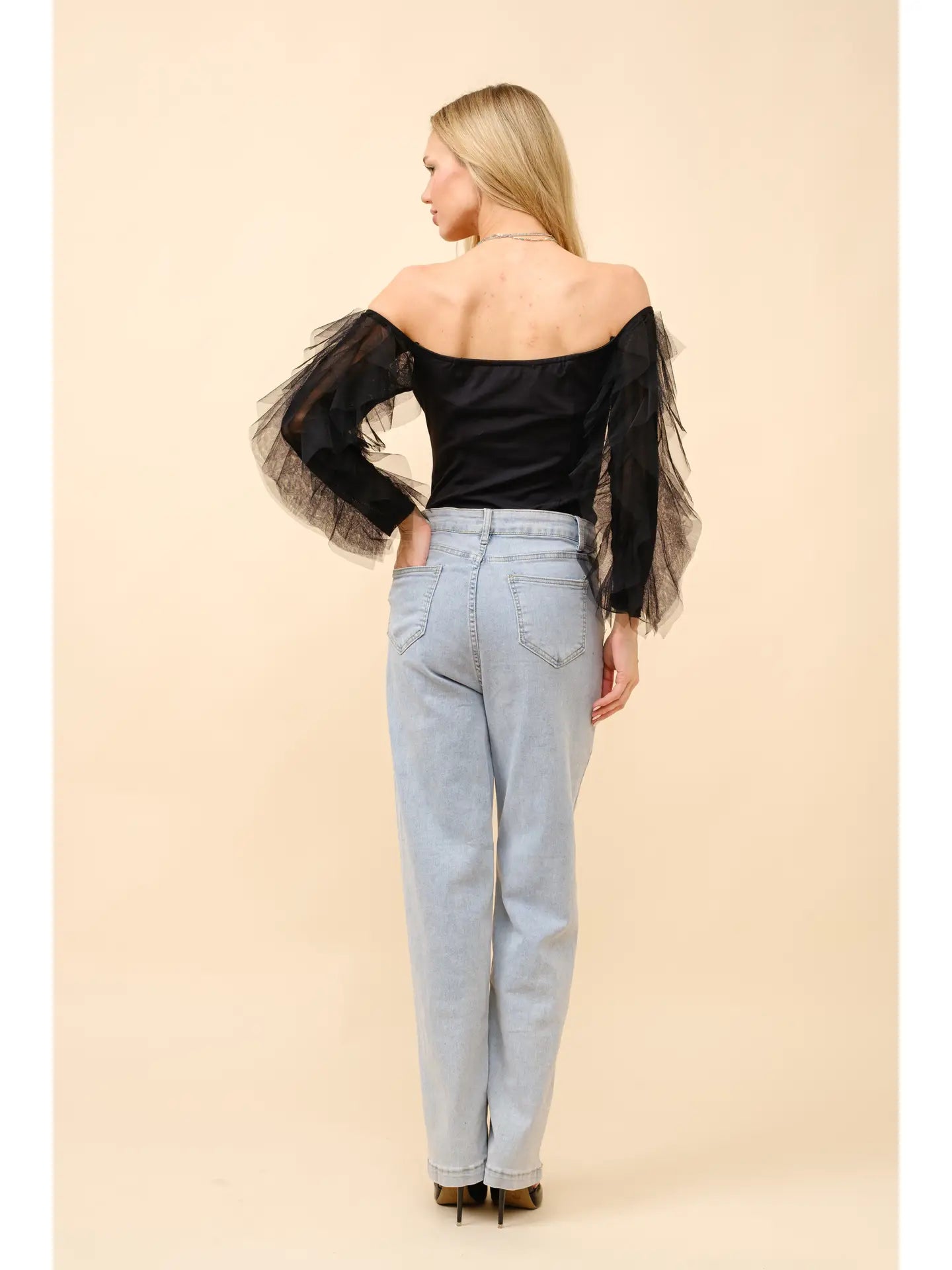 Tulle Ruffle Sleeve V