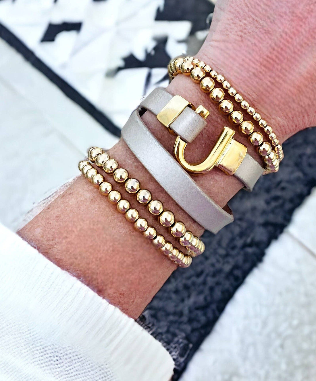 Horseshoe Metallic Leather Bracelet Wrap - 2 color choices: Champagne