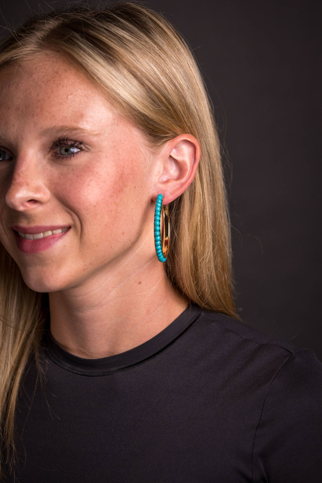 SALE!! Gold Turquoise Trimmed Hoop Earring