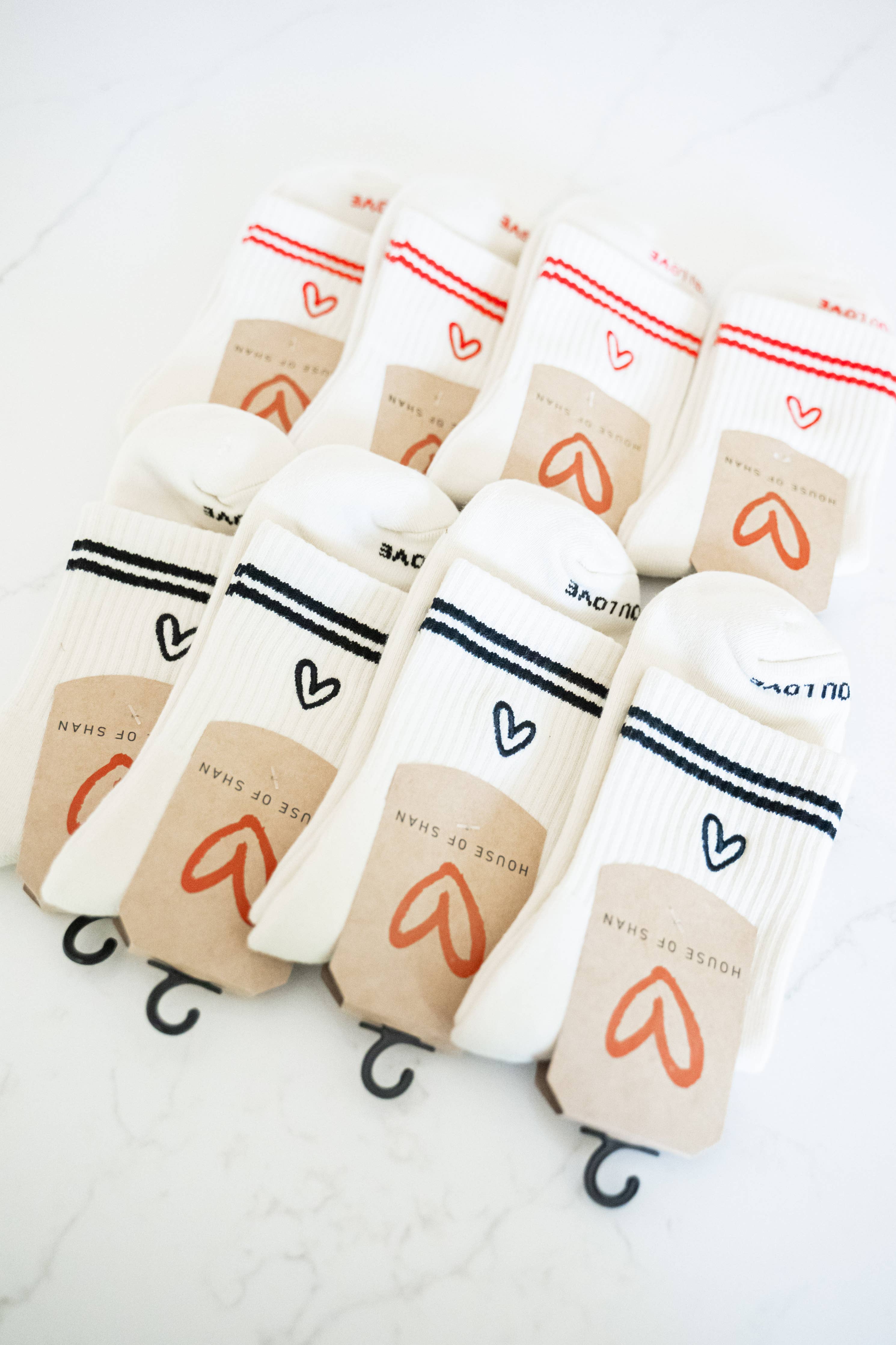 House of Shan "Shortie" Socks: Creme w/Pink