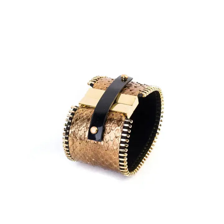 Golden Python Leather Cuff Handcrafted Luxury Women’s Cuff: M 19 cm