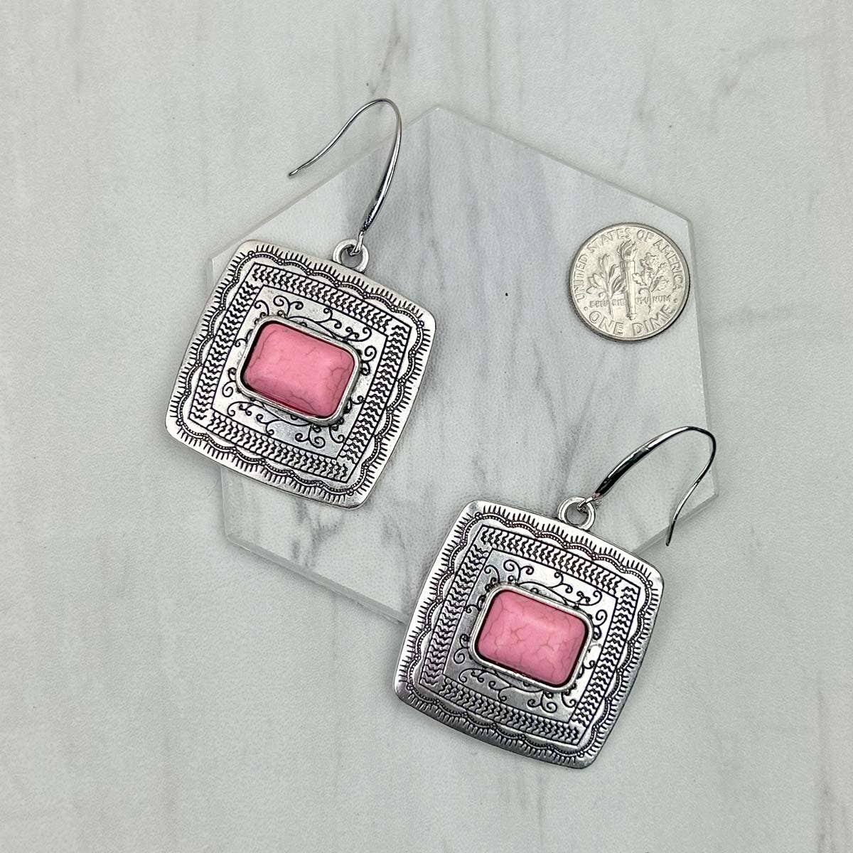 ER231205-01-BLUE                     Silver metal with blue turquoise stone beads Earrings: WHITE