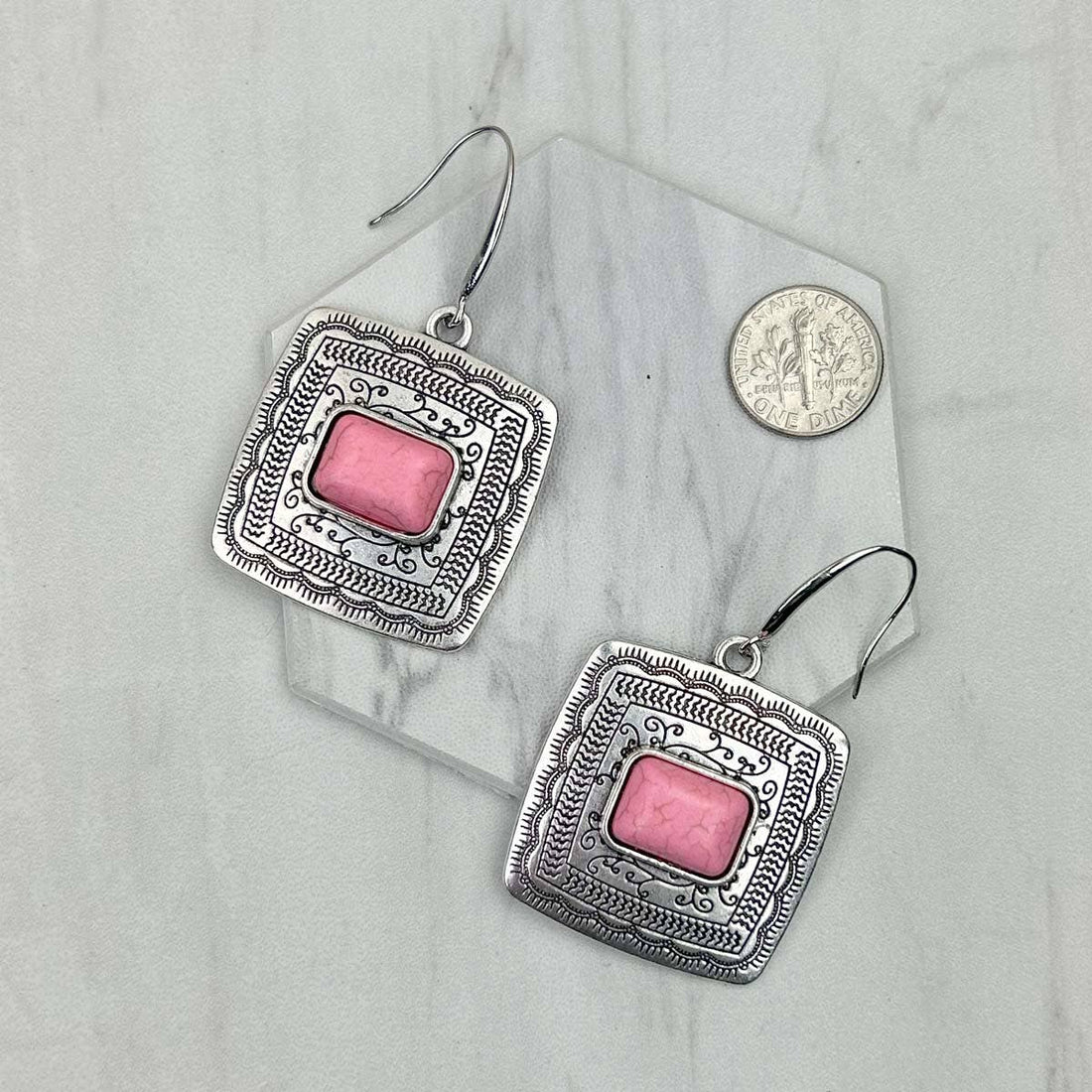 ER231205-01-BLUE                     Silver metal with blue turquoise stone beads Earrings: WHITE