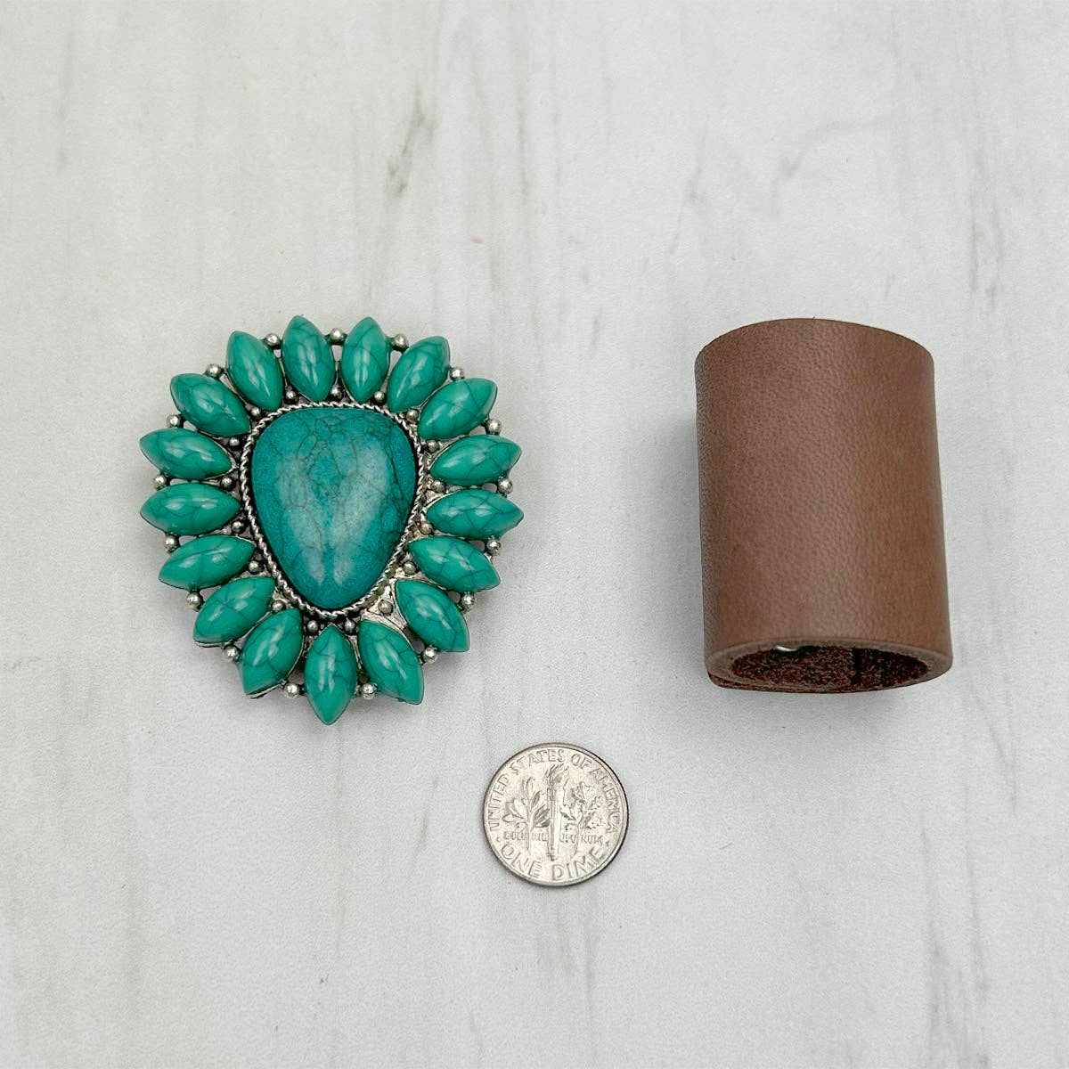 Silver Metal with Green Turquoise Stone Wild Rag Slide