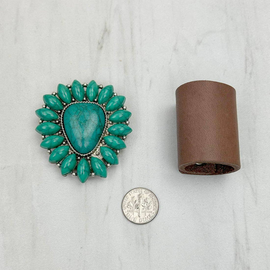 Silver Metal with Green Turquoise Stone Wild Rag Slide