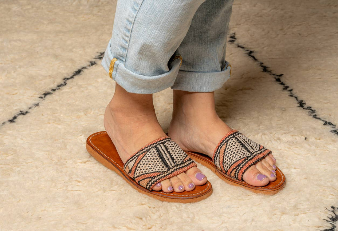 Moroccan Kilim Open-Toe Slides: US-7