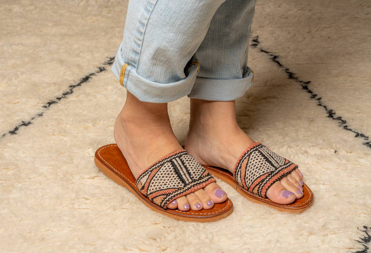 Moroccan Kilim Open-Toe Slides: US-8