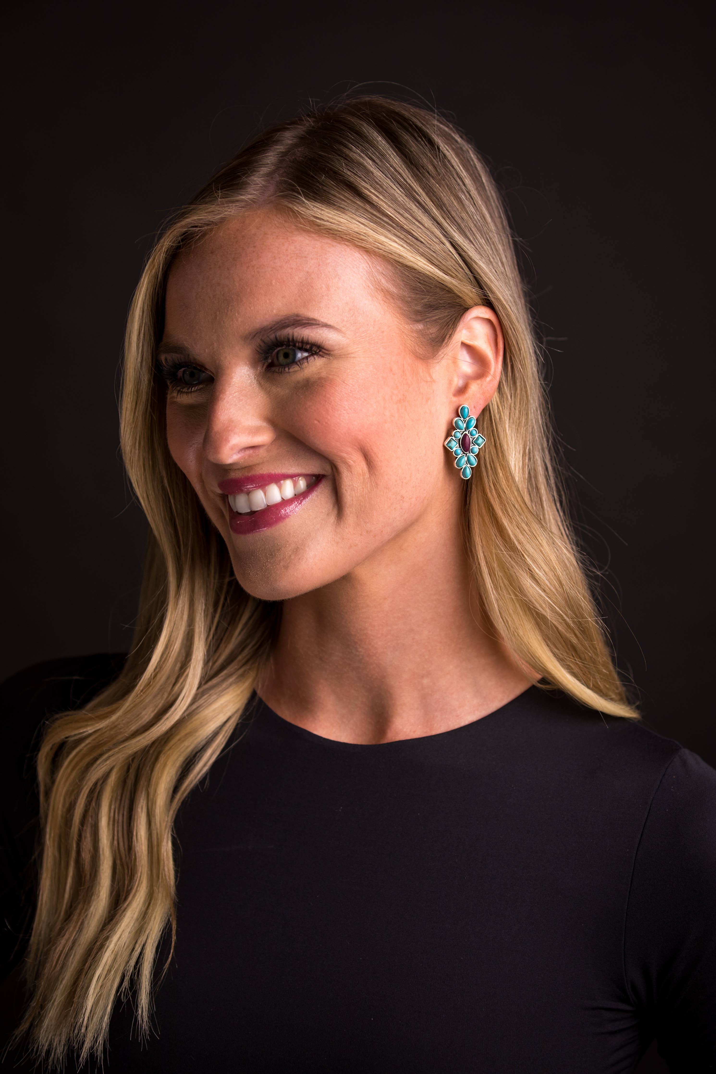 1.25" Dainty Turquoise and Plum Cluster Post Earrings