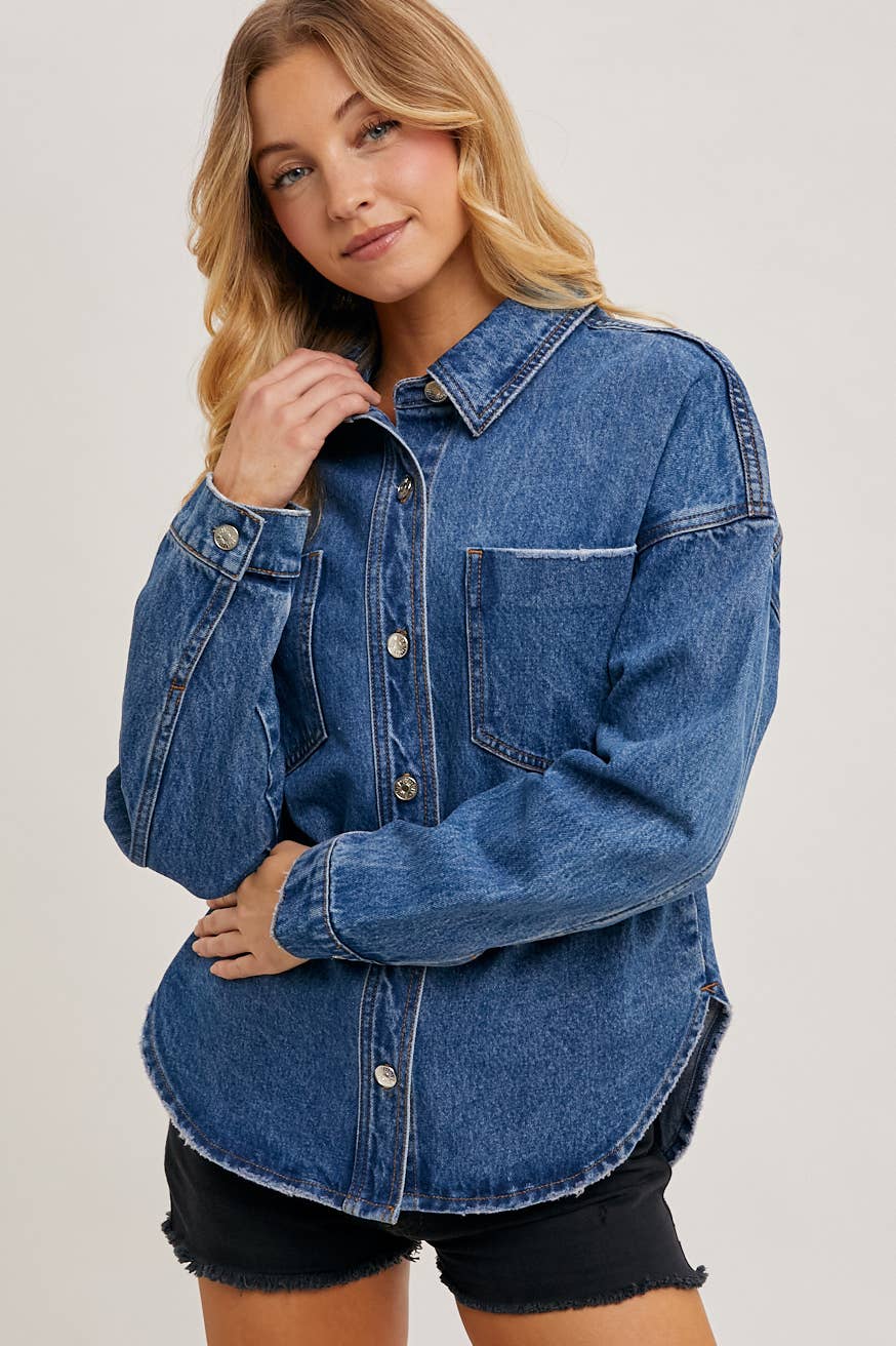 BUTTON DOWN DENIM JACKET: DK.WASH