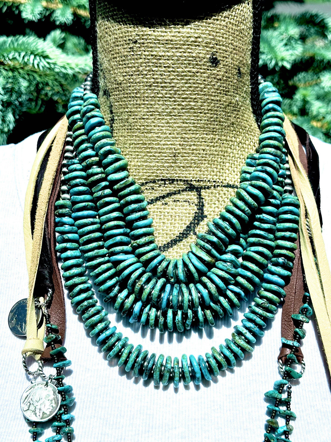Graduated Turquoise Disk Necklace