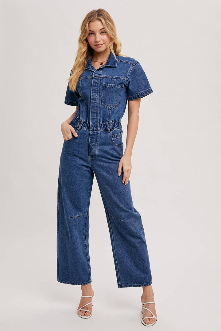 DENIM JUMPSUIT: MED.WASH